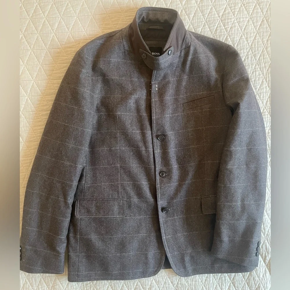 HUGO BOSS Windowpane Check Wool Flannel 'Casu-2' Fall Sports Jacket in Gray 42 R